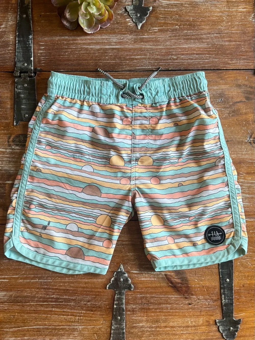 Retro Sun-Wave Swim Trunks with Mint Trim by Feather 4 Arrow